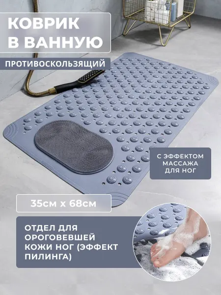 Коврик в ванную противоскользящий на присосках