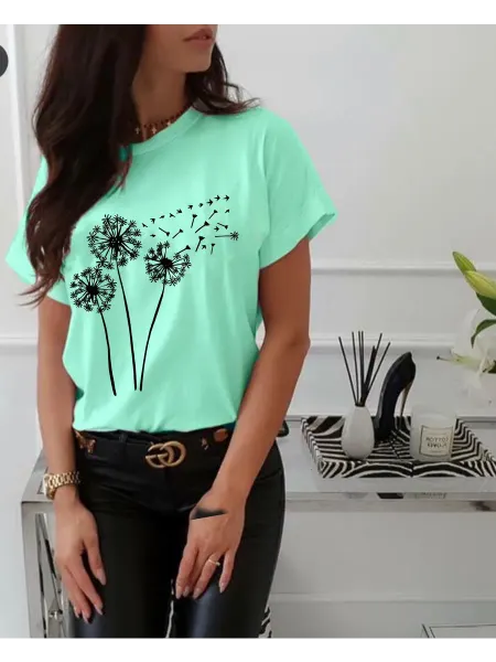 Fashion Rosily Футболка хлопковая однотонная с принтом