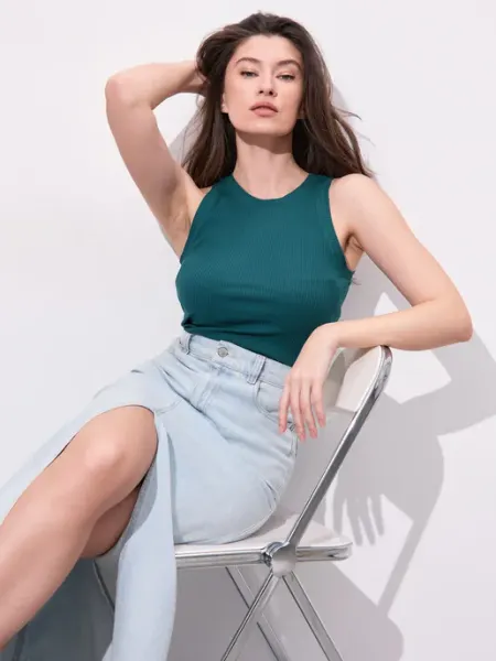 Universe Fashion Майка базовая в рубчик спортивная хлопок