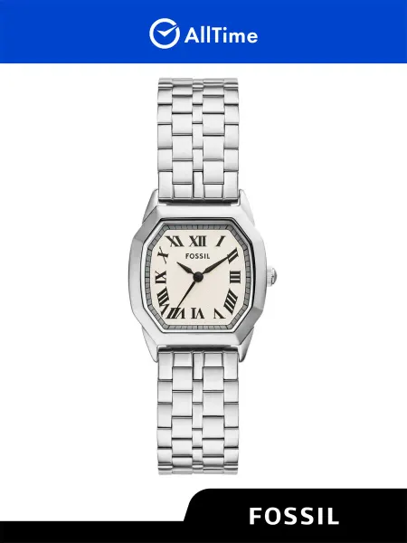 Fossil Часы наручные серебряные с браслетом кварцевые квадратные