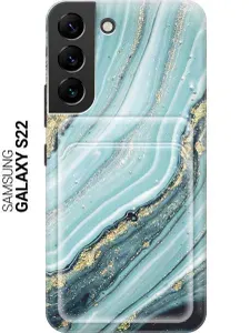 Чехол с карманом для карт на Samsung Galaxy S22 / Самсунг С22 с принтом "Зеленый мрамор"