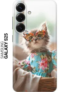 Силиконовый чехол на Samsung Galaxy S25 с принтом "Кошечка в голубом платье"