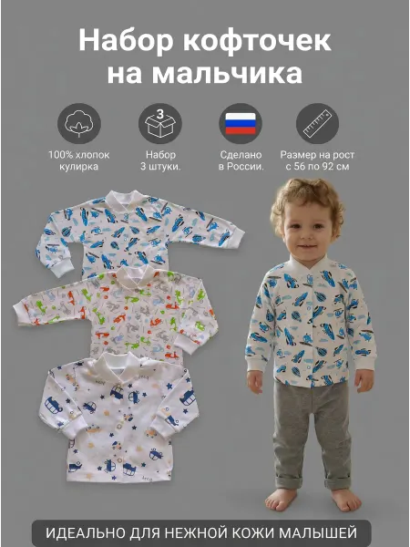 HAGA Кофточки с длинным рукавом для малышей из кулирки 3 шт