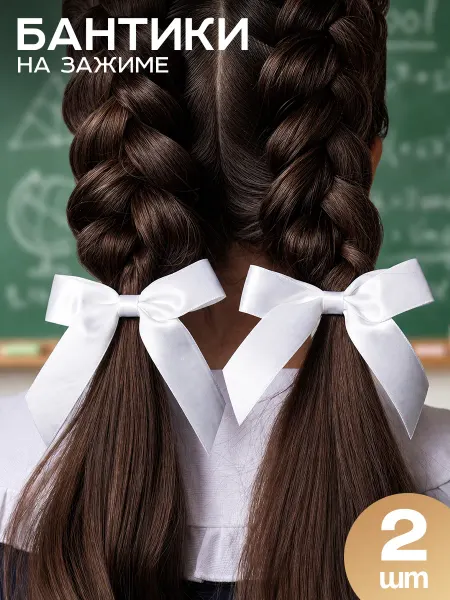 HairBee Белые бантики для волос на заколке школьные