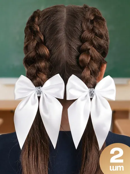 HairBee Белые банты на резинке для волос в школу
