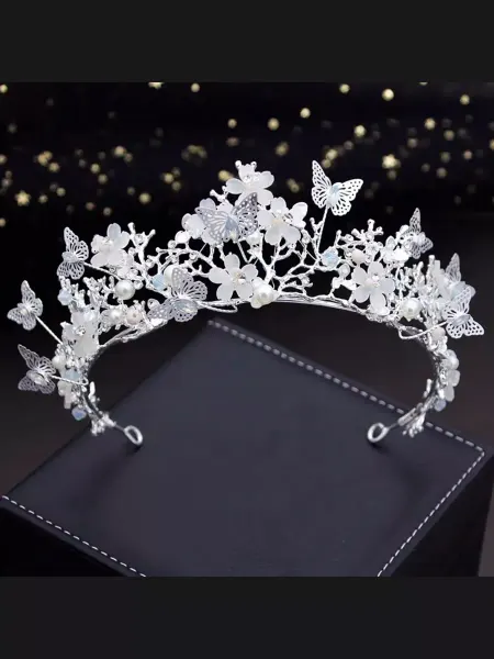 Happy marriage Серебряная корона с бабочками романтичная невеста