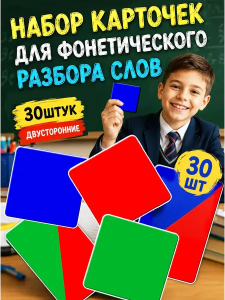 Мудрый Ёжик Карточки для фонетического разбора слов 30 шт