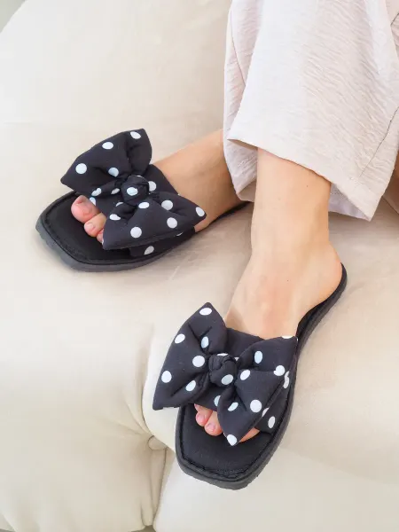Home&Style Тапочки женские открытые в горошек c бантиком Nelly