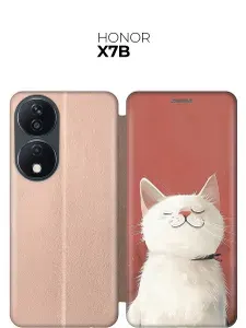 Чехол-книжка на Honor X7b с принтом "Гордый котик" золотой