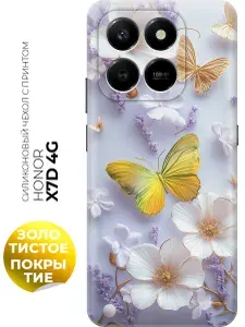 Силиконовый чехол на Honor X7d с принтом "Бабочки, цветы, сирень"