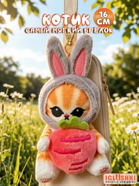 IGLUSHKI Мягкая игрушка брелок котик в костюме зайки