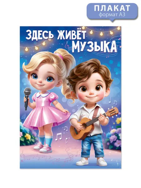 ТМ открытая планета Плакат в детский сад Здесь живет музыка