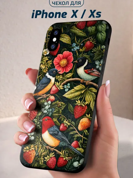 Infinity pick Чехол на iPhone X Xs с принтом Ягодные птицы