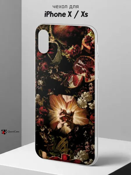 QuestCase Чехол на iPhone X и XS с принтом Гранат