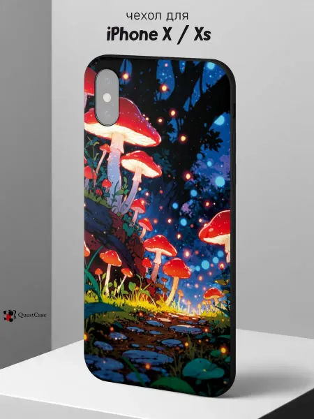 QuestCase Чехол на iPhone X и XS с принтом Грибы