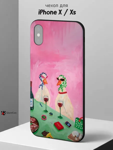 QuestCase Чехол на iPhone X и XS с принтом Гуси