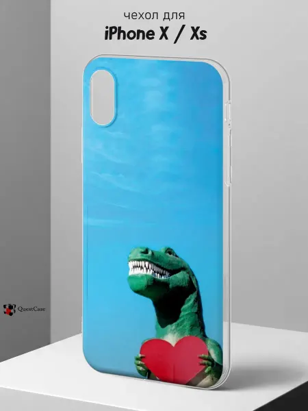 QuestCase Чехол на iPhone X и XS с принтом Динозавр