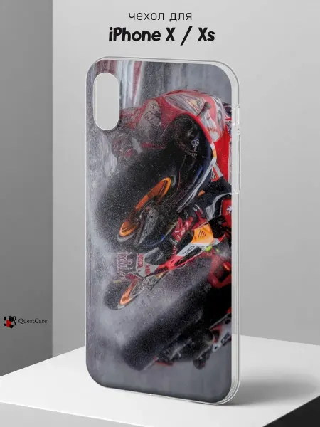 QuestCase Чехол на iPhone X и XS с принтом Мотоцикл