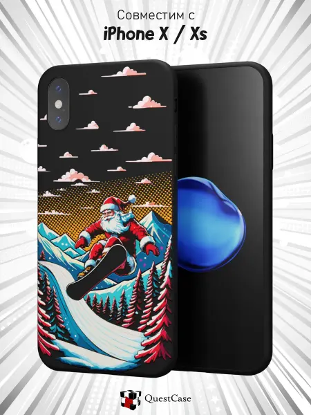 QuestCase Чехол на iPhone X и XS с принтом Санта