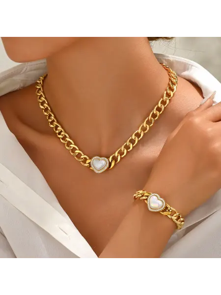 Letta jewelry комплект бижутерии крупная цепь и браслет с сердцем