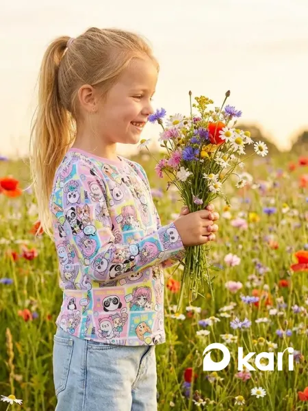 KariKids Лонгслив для девочки белый с принтом аниме
