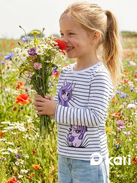 KariKids Лонгслив для девочки в садик белый с принтом