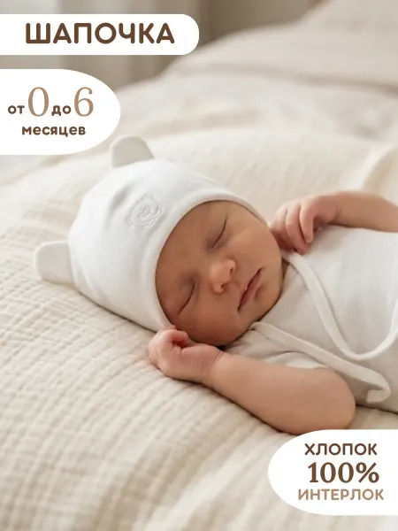 KIRIYA KIDS Шапка чепчик на завязках для малыша