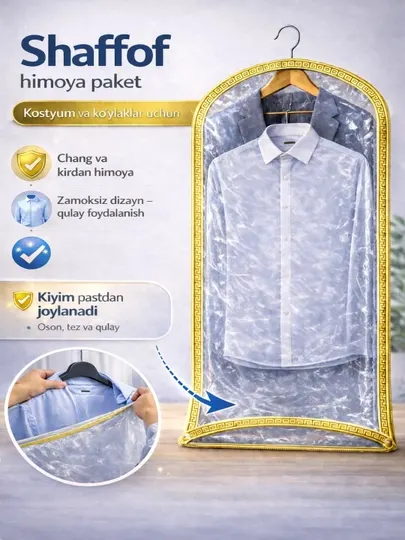 Прозрачный защитный чехол для одежды (костюмов и платьев) защищает от пыли