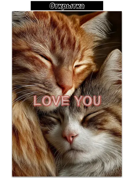 Postcards Открытка поздравительная с конвертом, LOVE YOU с котиками