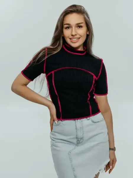 Lovetex.store Футболка женская из лапши в рубчик, швы наружу