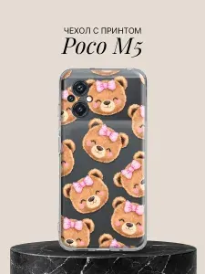 Чехол на Poco M5 с принтом Мишки с бантиками
