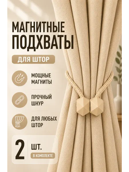 Mall Подхват для штор магнитный, бежевый, 2 штуки