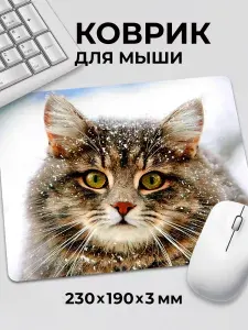 Коврик для мышки игровой Кот на снегу Котик