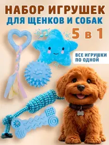 Набор игрушек для щенков и собак мелких и средних пород/голубой