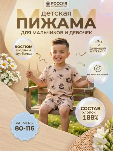 Mini Mates Летний детский костюм пижама с футболкой и шортами