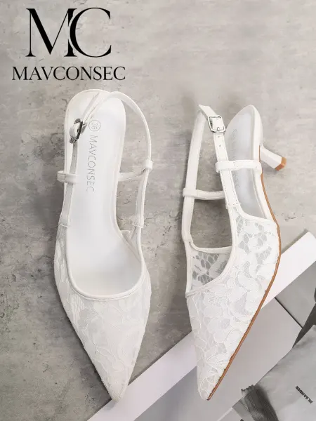 MAVCONSEC Туфли на низком каблуке летние кружевные слингбэки