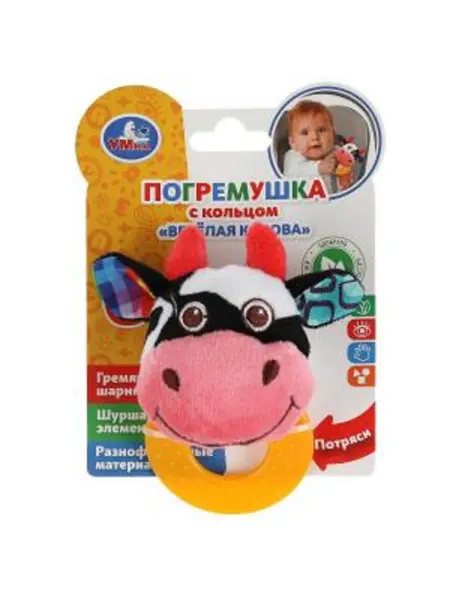 Умка Текстильная игрушка погремушка прорезыватель корова