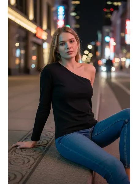 MISIT Лонгслив облегающий на одно плечо Бежевый