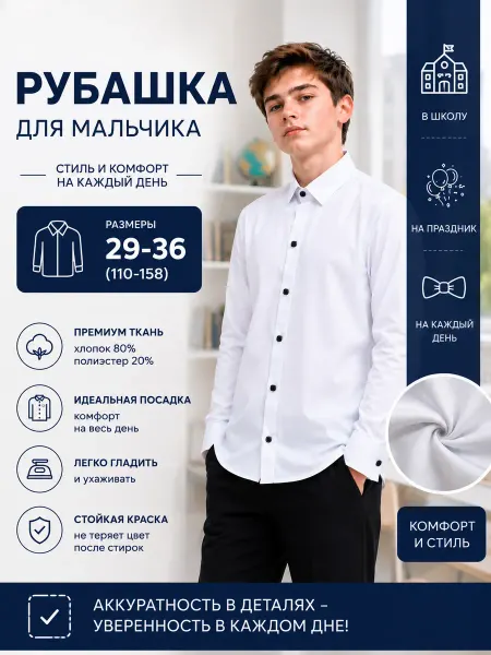 Modernfeci Рубашка школьная белая на кнопках