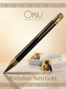Ручка шариковая синяя роллер металлическая Omas Portofino Nero