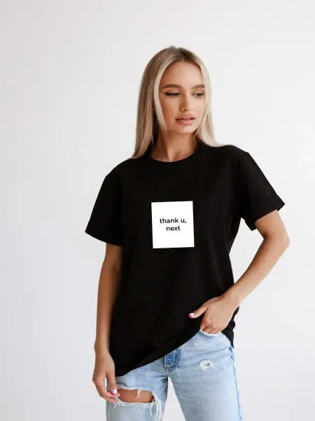 PRINT.RUSSIA Футболка базовая оверсайз с надписью Thank you, next яркая