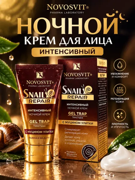 Novosvit крем для лица ночной интенсивный с муцином улитки 50мл