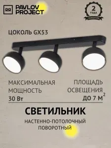 Pavlov Project Настенно-потолочный поворотный светильник PP-303 BK