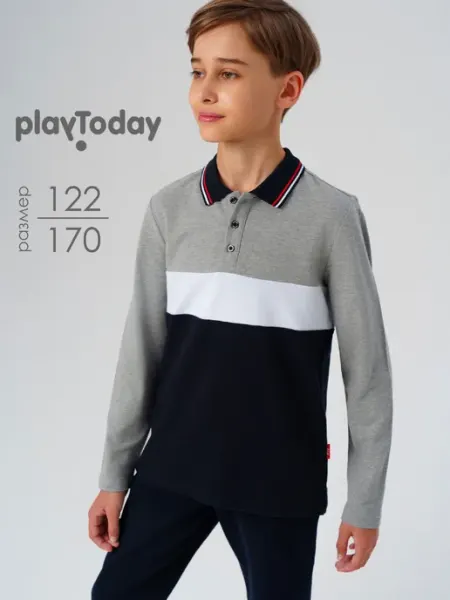 PlayToday Лонгслив поло школьный футболка хлопок с длинным рукавом