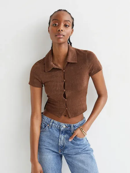 H&M Футболка укороченная с воротником plus size