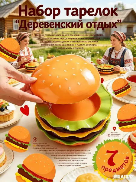 PrioritY. Набор детских обеденных тарелок в форме бургера