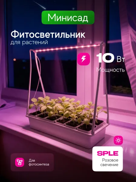 Фитолето Светильник для рассады и фотосинтеза с подставкой и кашпо