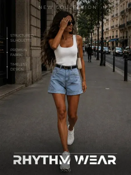 RHYTHM WEAR Шорты с заклепками джинсовые короткие летние