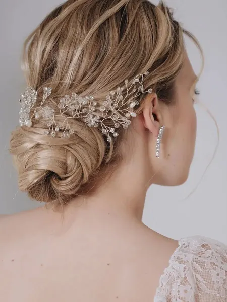 Romantic Wedding Свадебная веточка,широкое украшение в волосы из бусин