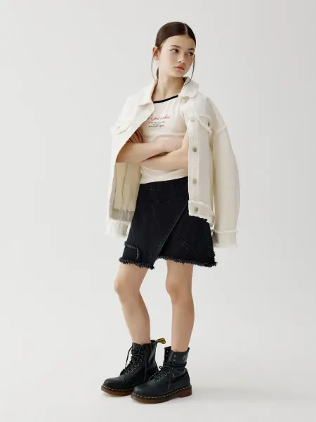 SELA Джинсовая юбка черная короткая с запахом